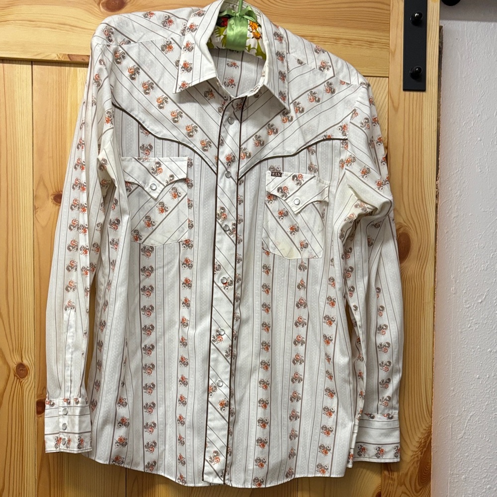 Vintage Ely Plains Striped Western Shirt with Floral Accents